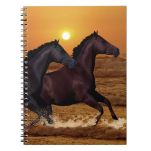 Cuaderno Caballos corriendo al atardecer del océano