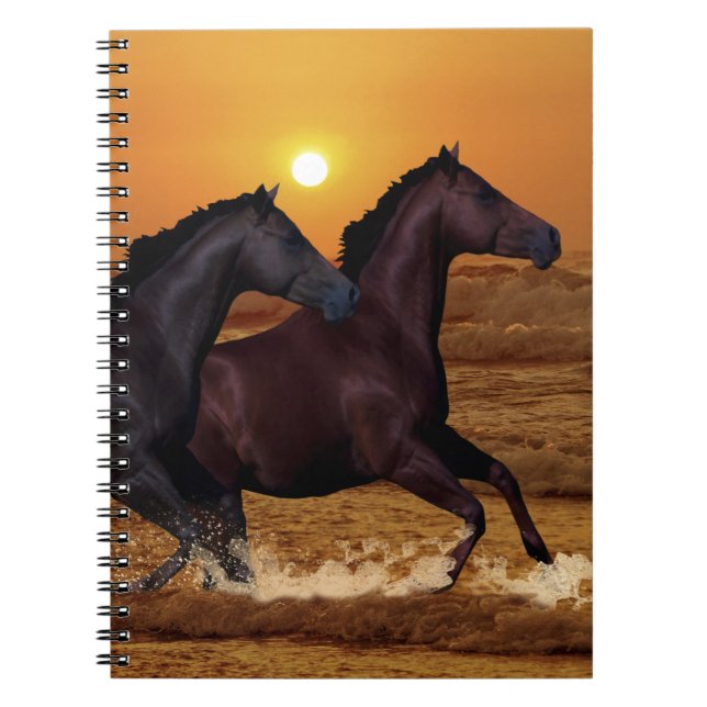 Cuaderno Caballos corriendo al atardecer del océano (Frente)