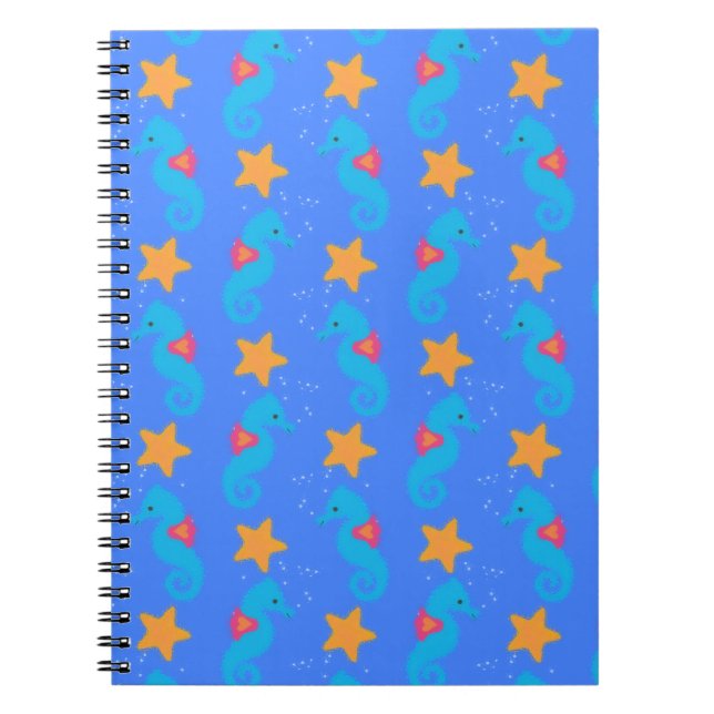 Cuaderno Caballos De Mar Azules Y Patrón De Starfish (Frente)