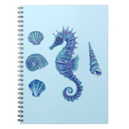 Cuaderno Caballos de mar y conchas marinas (azul y turquesa