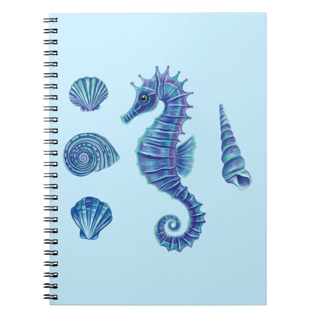 Cuaderno Caballos de mar y conchas marinas (azul y turquesa (Frente)