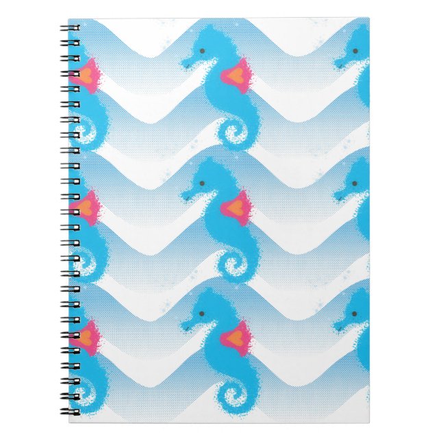 Cuaderno Caballos De Mar Y Patrón De Ondas Azules (Frente)