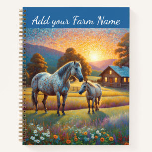Cuaderno Caballos en la pradera de flores silvestres de la