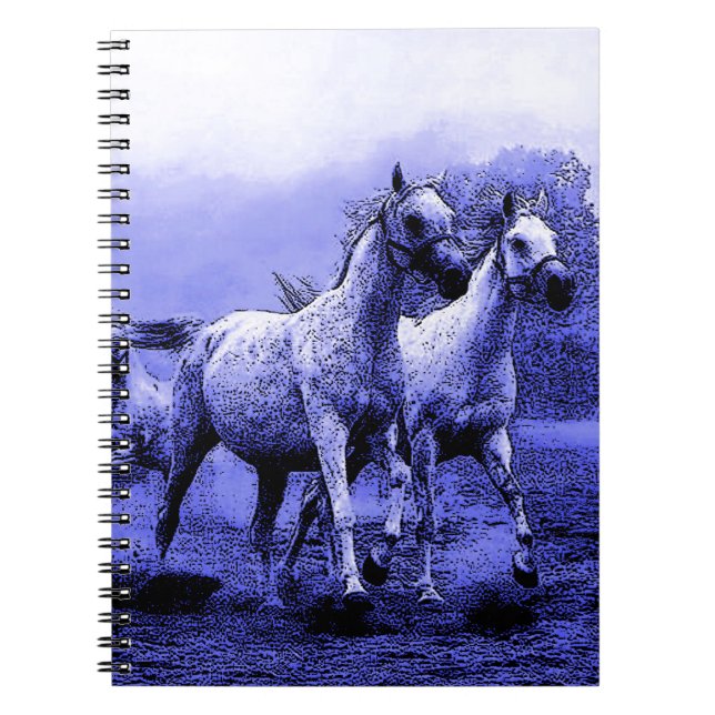 Cuaderno Caballos en marcha y luz luna azul (Frente)