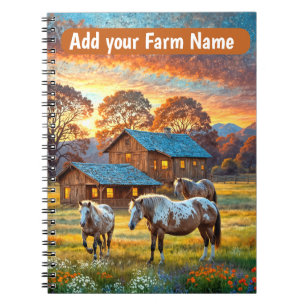 Cuaderno Caballos en pradera de flores silvestres de granja