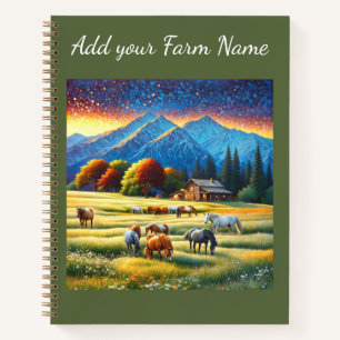 Cuaderno Caballos en pradera de flores silvestres de granja