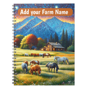 Cuaderno Caballos en pradera de flores silvestres de granja