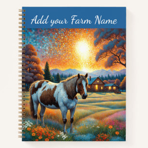 Cuaderno Caballos en pradera de flores silvestres de granja