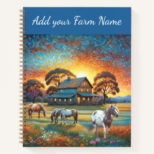 Cuaderno Caballos en pradera de flores silvestres de granja