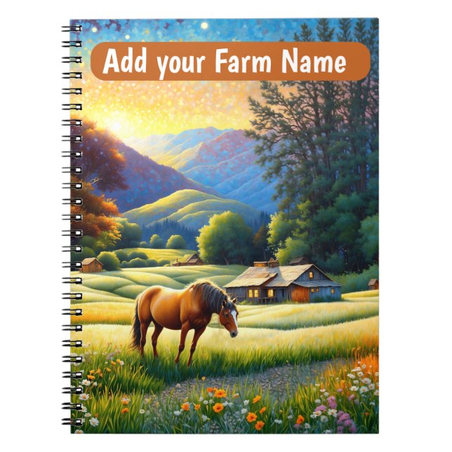 Cuaderno Caballos en pradera de flores silvestres de granja (Frente)