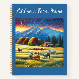 Cuaderno Caballos en pradera de flores silvestres de granja