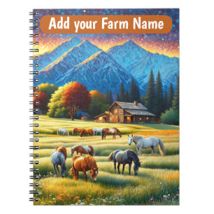 Cuaderno Caballos en pradera de flores silvestres de granja