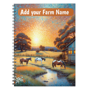 Cuaderno Caballos en pradera de flores silvestres de granja