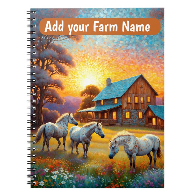 Cuaderno Caballos en pradera de flores silvestres de granja (Frente)