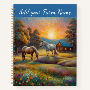 Cuaderno Caballos en prado de flores silvestres de granja