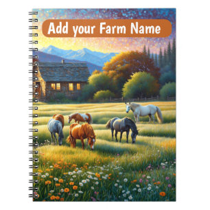 Cuaderno Caballos en prado de flores silvestres de granja