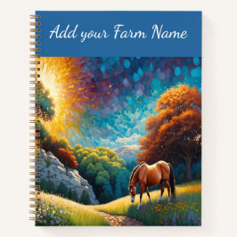 Cuaderno Caballos en prado de flores silvestres de granja