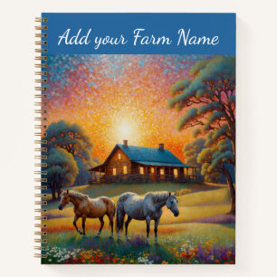 Cuaderno Caballos en prado de flores silvestres de granja