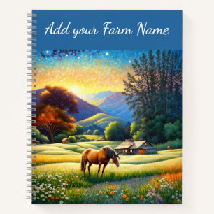 Cuaderno Caballos en prado de flores silvestres de granja