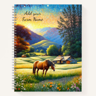 Cuaderno Caballos en prado de flores silvestres de granja