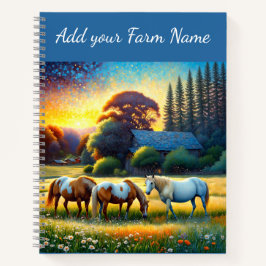 Cuaderno Caballos en prado de flores silvestres de granja