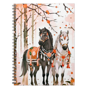 Cuaderno Caballos en un bosque rojo
