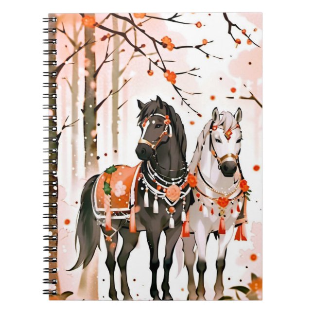 Cuaderno Caballos en un bosque rojo (Frente)