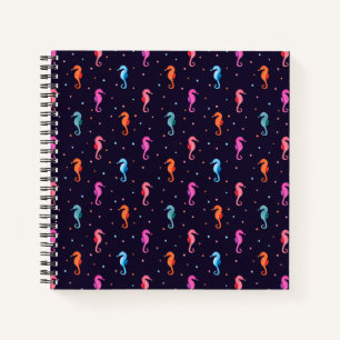 Cuaderno Caballos marinos acuáticos en patrón azul marino