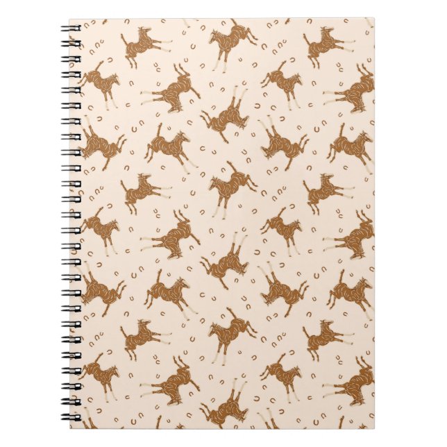 Cuaderno Caballos Marrones - sobre salmón rosado. (Frente)