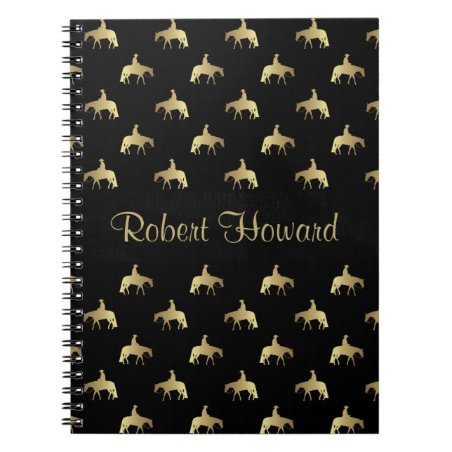 Cuaderno Caballos occidentales de oro del placer en negro (Frente)