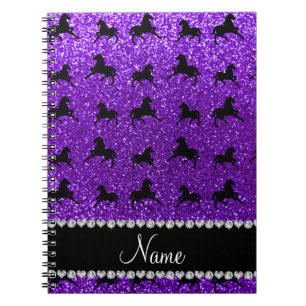 Cuaderno Caballos púrpuras personalizados del purpurina de