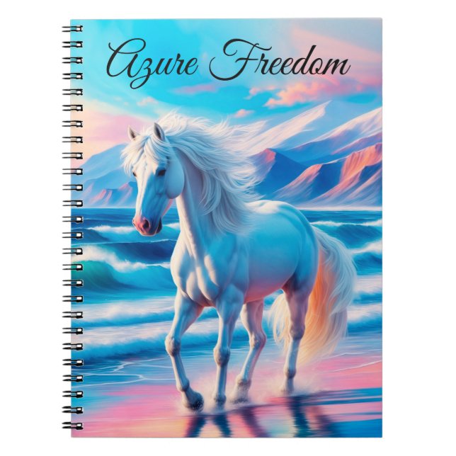 Cuaderno Caballos salvajes coloridos paisaje costero (Frente)