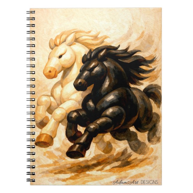 Cuaderno Caballos Yin y Yang: Ilustración de Dualidad Dinám (Frente)