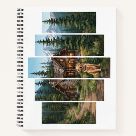 Cuaderno Cabaña de montaña con Golden Retriever perro