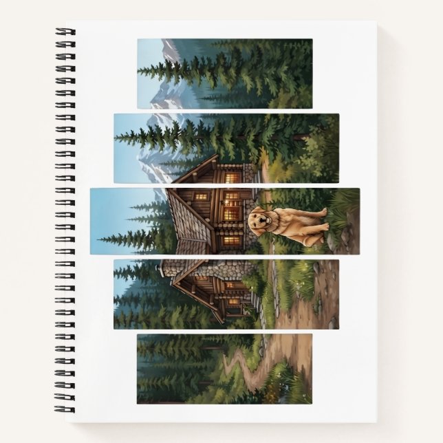 Cuaderno Cabaña de montaña con Golden Retriever perro (Anverso)