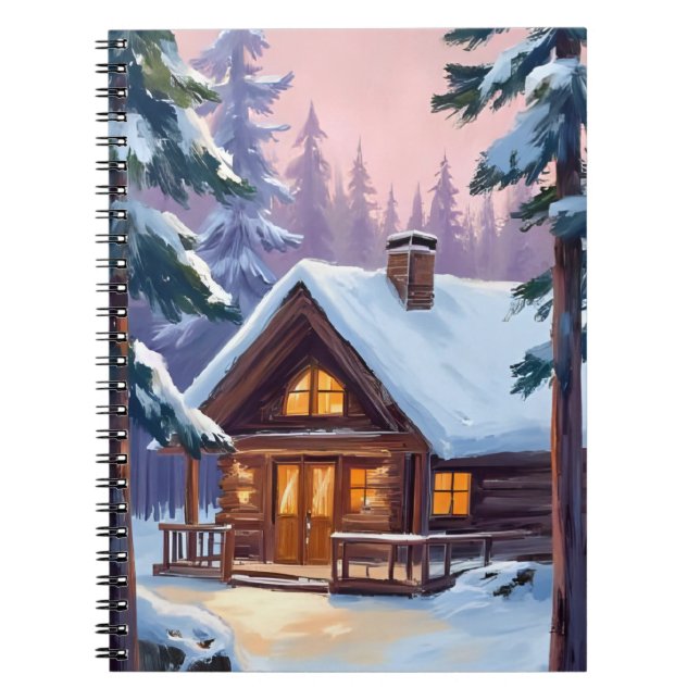 Cuaderno Cabaña de Navidad | Bosque Invierno Nieve (Frente)