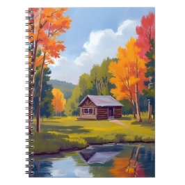 Cuaderno Cabaña junto al lago de otoño