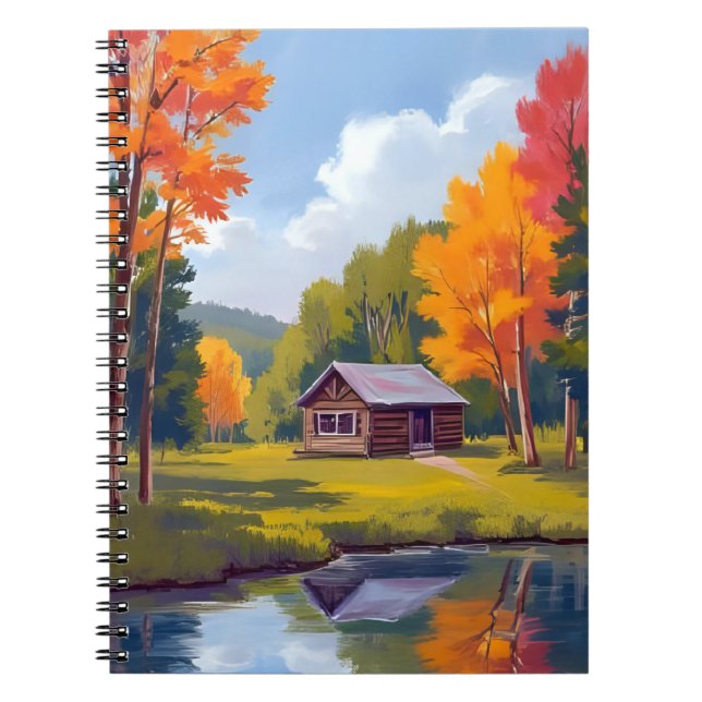 Cuaderno Cabaña junto al lago de otoño (Frente)