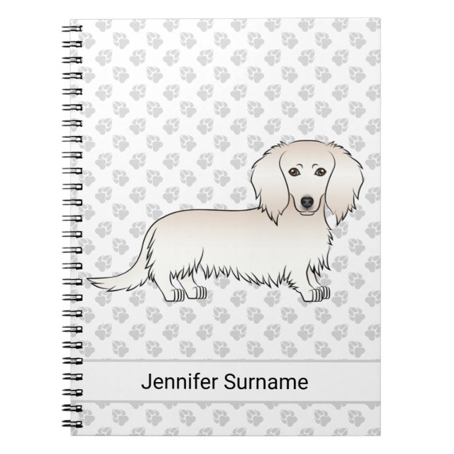 Cuaderno Cabello largo crema Dachshund lindo perro de caric (Frente)