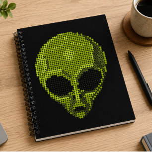 Cuaderno Cabeza de alienígena verde artístico sobre fondo n