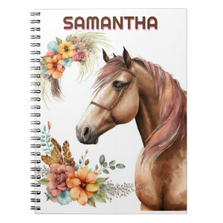 Cuaderno Cabeza de caballo acuarela con flores de ramo de f