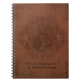 Cuaderno Cabeza de caballo grabado en relieve de cuero marr