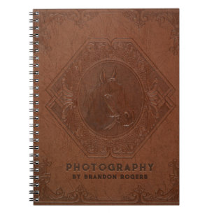 Cuaderno Cabeza de caballo grabado en relieve de cuero marr