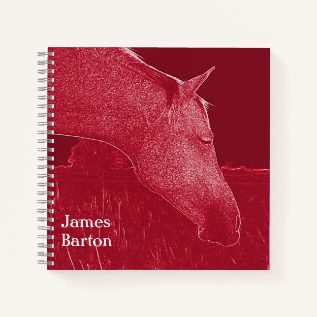 Cuaderno Cabeza de caballo moderna roja artística personal (Anverso)