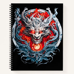 Cuaderno Cabeza de dragón mítica de la llama roja de fuego
