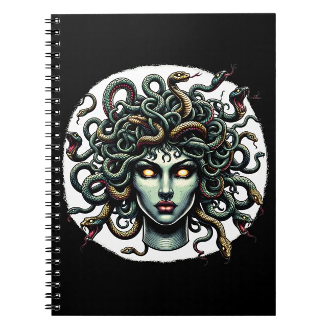 Cuaderno Cabeza de Medusa Verde Mirando llena de Serpientes (Frente)