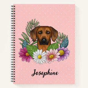Cuaderno Cabeza de Rhodesian Ridgeback Flores Coloridas Sob