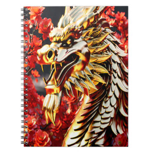 Cuaderno Cabeza dorada del dragón respirando fuego