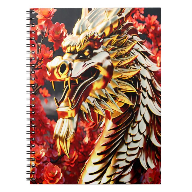 Cuaderno Cabeza dorada del dragón respirando fuego (Frente)
