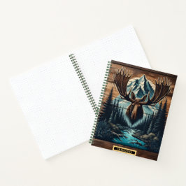 Cuaderno Cabeza majestuosa de alce con fondo de montaña al